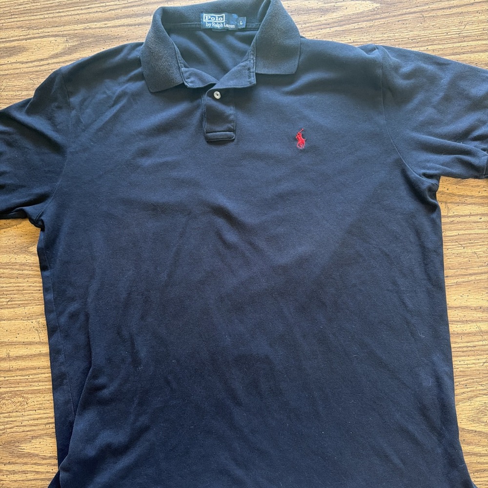 Polo Ralph Lauren Mens Black Short Sleeve Polo Shirt Large Red Pony Logo